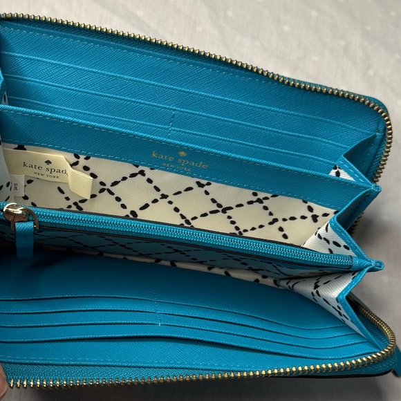 Kate Spade Newbury Lane turquoise Zip Around leather long wallet in EUC - Picture 4 of 14